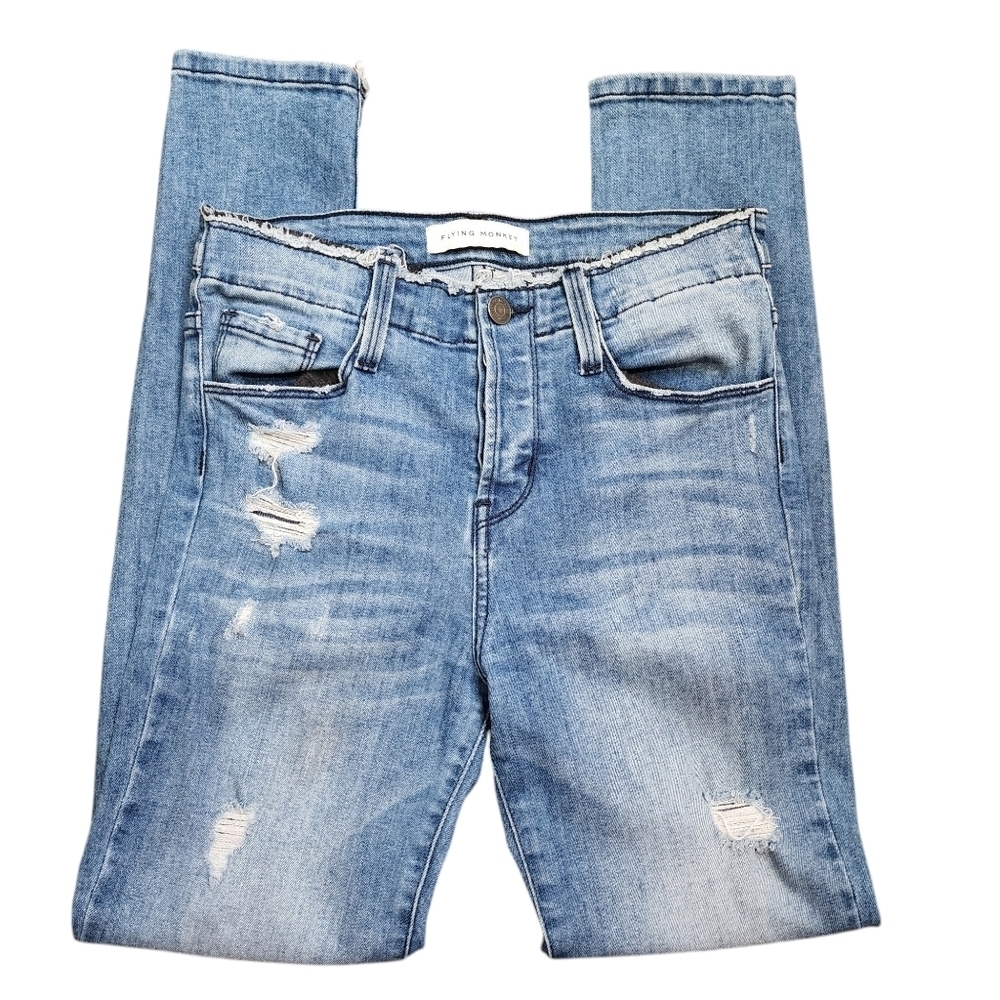 Flying Monkey Distressed Skinny Blue Denim Jeans Size 25